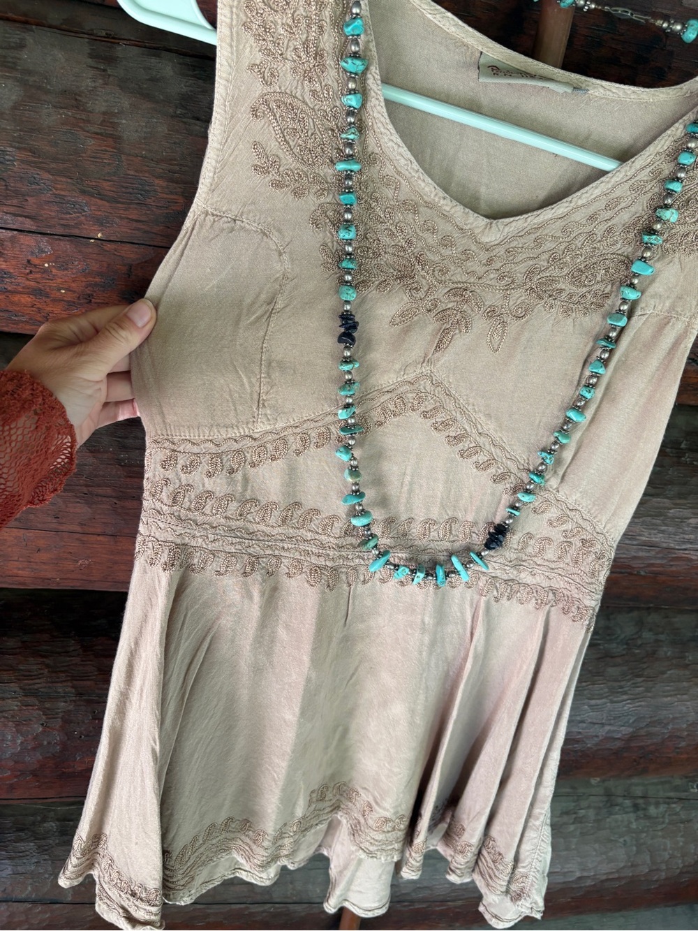 Braja M Hippie Boho embroidered Tan Womens Sleeveless Top tunic Gypsy style - Picture 10 of 11